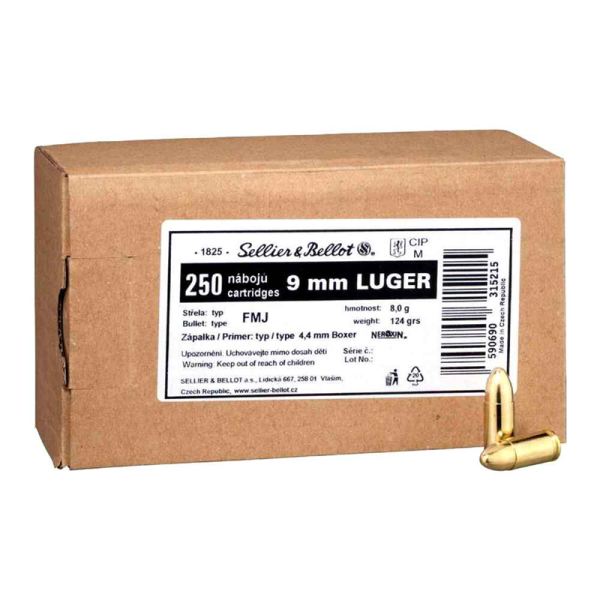 Sellier &amp; Bellot S&amp;B Sch&uuml;ttpackung 9 mm Luger Vollmantel 8,0g/124gr